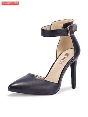 Women's Pointed Toe Stiletto Pumps 4 Inch High Heels Ankle Strap Dress Shoes